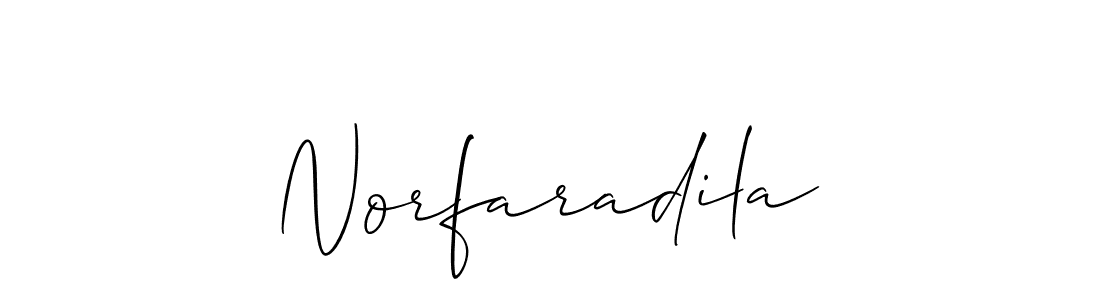 Make a beautiful signature design for name Norfaradila. With this signature (Allison_Script) style, you can create a handwritten signature for free. Norfaradila signature style 2 images and pictures png