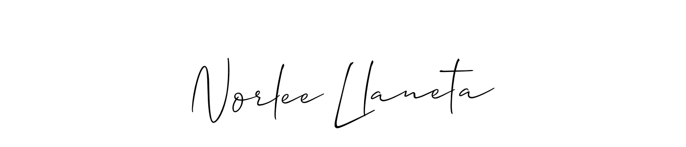 if you are searching for the best signature style for your name Norlee Llaneta. so please give up your signature search. here we have designed multiple signature styles  using Allison_Script. Norlee Llaneta signature style 2 images and pictures png