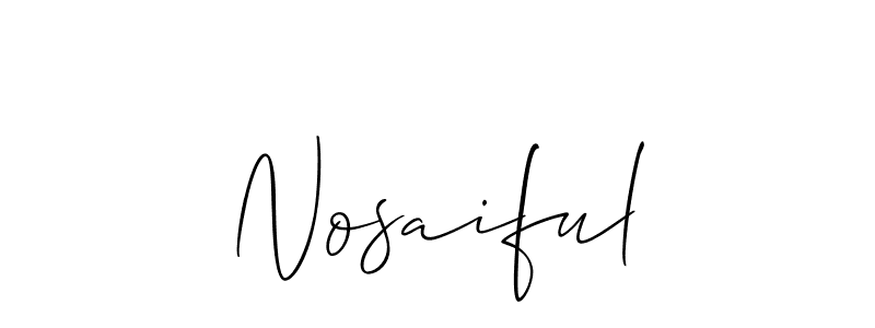 The best way (Allison_Script) to make a short signature is to pick only two or three words in your name. The name Nosaiful include a total of six letters. For converting this name. Nosaiful signature style 2 images and pictures png