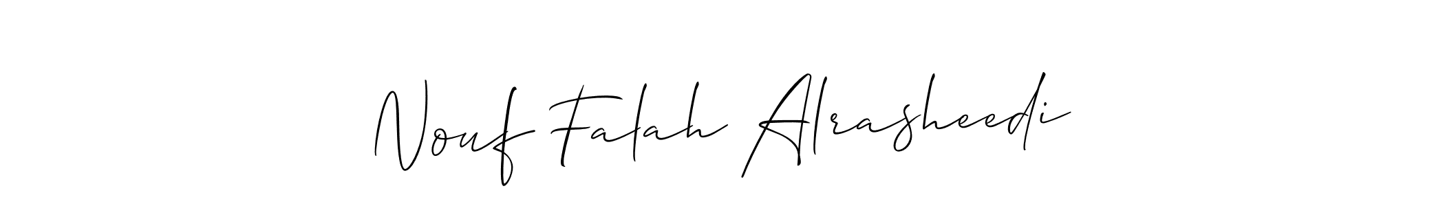Make a short Nouf Falah Alrasheedi signature style. Manage your documents anywhere anytime using Allison_Script. Create and add eSignatures, submit forms, share and send files easily. Nouf Falah Alrasheedi signature style 2 images and pictures png