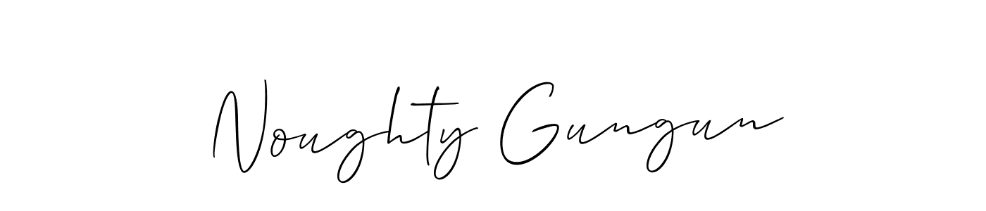 How to Draw Noughty Gungun signature style? Allison_Script is a latest design signature styles for name Noughty Gungun. Noughty Gungun signature style 2 images and pictures png