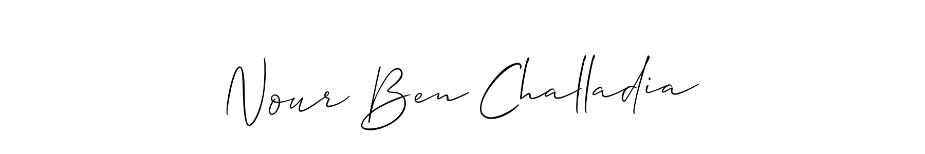 The best way (Allison_Script) to make a short signature is to pick only two or three words in your name. The name Nour Ben Challadia include a total of six letters. For converting this name. Nour Ben Challadia signature style 2 images and pictures png