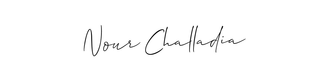 if you are searching for the best signature style for your name Nour Challadia. so please give up your signature search. here we have designed multiple signature styles  using Allison_Script. Nour Challadia signature style 2 images and pictures png