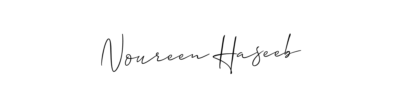 if you are searching for the best signature style for your name Noureen Haseeb. so please give up your signature search. here we have designed multiple signature styles  using Allison_Script. Noureen Haseeb signature style 2 images and pictures png