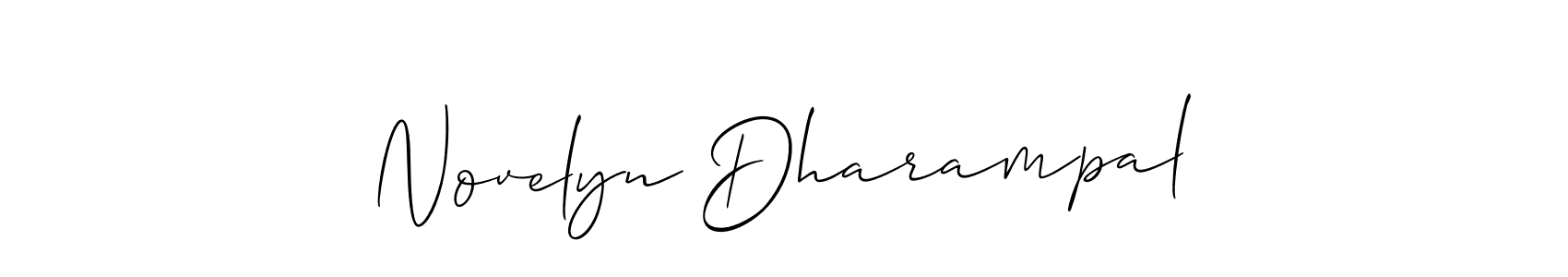 Allison_Script is a professional signature style that is perfect for those who want to add a touch of class to their signature. It is also a great choice for those who want to make their signature more unique. Get Novelyn Dharampal name to fancy signature for free. Novelyn Dharampal signature style 2 images and pictures png