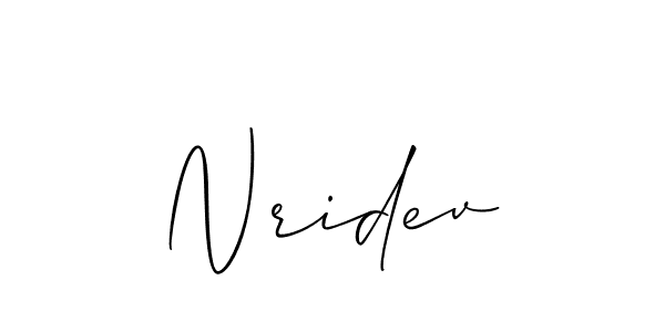 The best way (Allison_Script) to make a short signature is to pick only two or three words in your name. The name Nridev include a total of six letters. For converting this name. Nridev signature style 2 images and pictures png