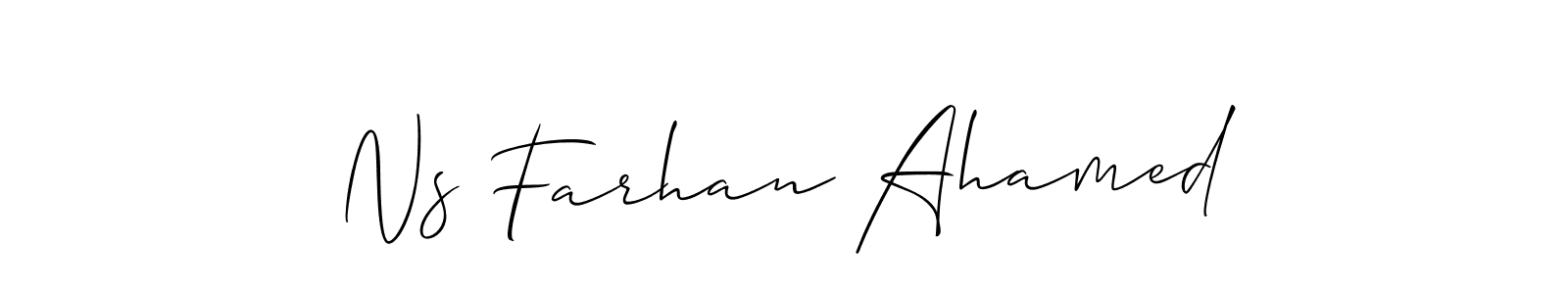 This is the best signature style for the Ns Farhan Ahamed name. Also you like these signature font (Allison_Script). Mix name signature. Ns Farhan Ahamed signature style 2 images and pictures png