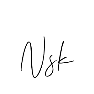 Design your own signature with our free online signature maker. With this signature software, you can create a handwritten (Allison_Script) signature for name Nsk. Nsk signature style 2 images and pictures png