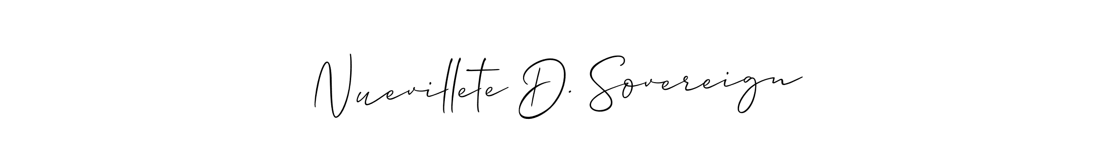 The best way (Allison_Script) to make a short signature is to pick only two or three words in your name. The name Nuevillete D. Sovereign include a total of six letters. For converting this name. Nuevillete D. Sovereign signature style 2 images and pictures png