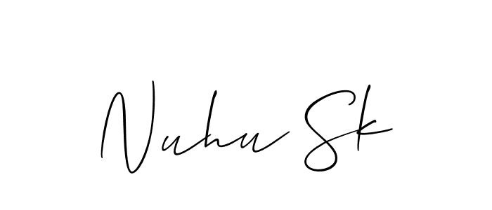 The best way (Allison_Script) to make a short signature is to pick only two or three words in your name. The name Nuhu Sk include a total of six letters. For converting this name. Nuhu Sk signature style 2 images and pictures png