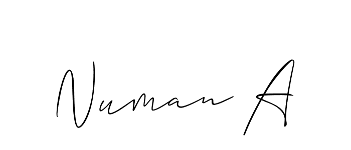 Similarly Allison_Script is the best handwritten signature design. Signature creator online .You can use it as an online autograph creator for name Numan A. Numan A signature style 2 images and pictures png