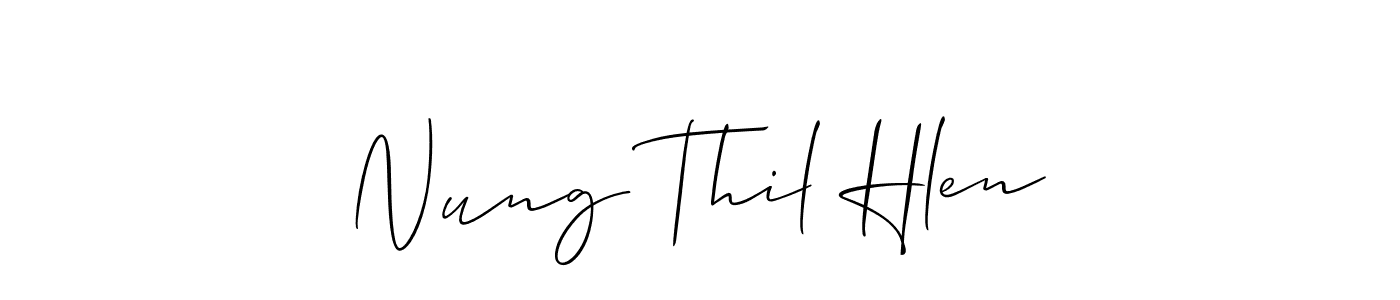 Similarly Allison_Script is the best handwritten signature design. Signature creator online .You can use it as an online autograph creator for name Nung Thil Hlen. Nung Thil Hlen signature style 2 images and pictures png