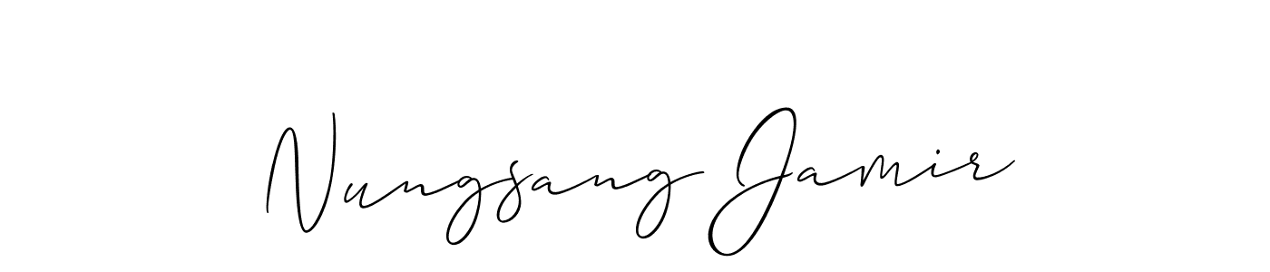 The best way (Allison_Script) to make a short signature is to pick only two or three words in your name. The name Nungsang Jamir include a total of six letters. For converting this name. Nungsang Jamir signature style 2 images and pictures png