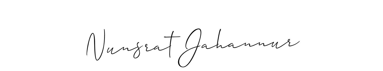 Allison_Script is a professional signature style that is perfect for those who want to add a touch of class to their signature. It is also a great choice for those who want to make their signature more unique. Get Nunsrat Jahannur name to fancy signature for free. Nunsrat Jahannur signature style 2 images and pictures png
