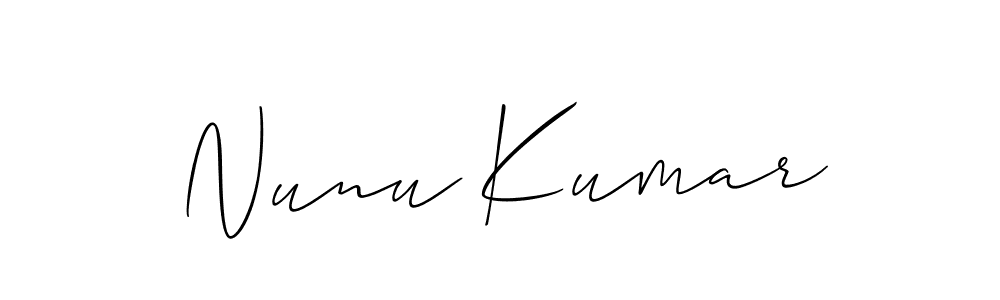 The best way (Allison_Script) to make a short signature is to pick only two or three words in your name. The name Nunu Kumar include a total of six letters. For converting this name. Nunu Kumar signature style 2 images and pictures png