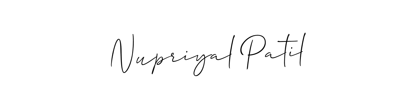 The best way (Allison_Script) to make a short signature is to pick only two or three words in your name. The name Nupriyal Patil include a total of six letters. For converting this name. Nupriyal Patil signature style 2 images and pictures png