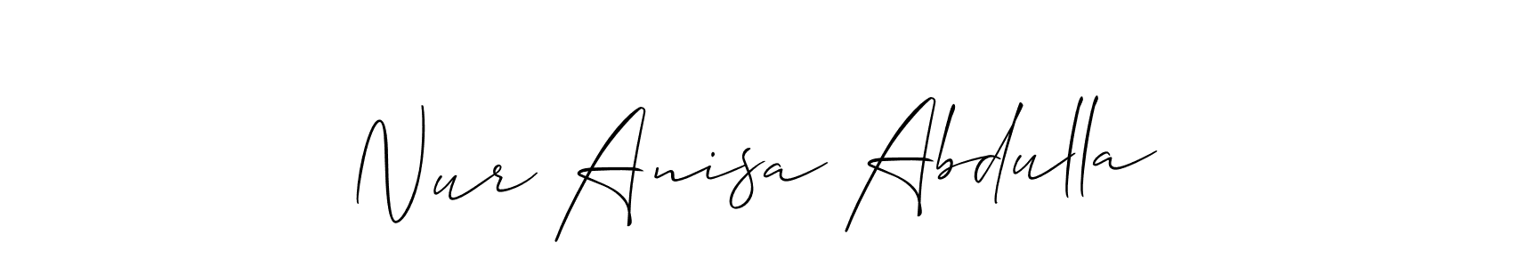 Make a short Nur Anisa Abdulla signature style. Manage your documents anywhere anytime using Allison_Script. Create and add eSignatures, submit forms, share and send files easily. Nur Anisa Abdulla signature style 2 images and pictures png