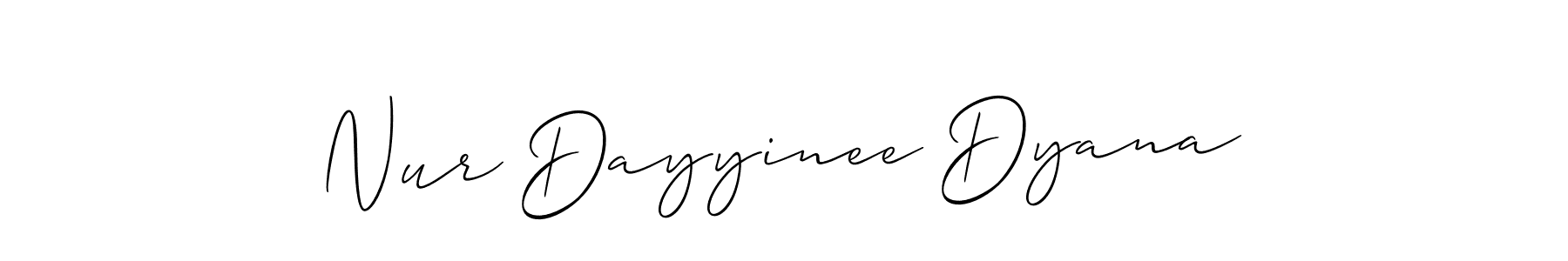 Also You can easily find your signature by using the search form. We will create Nur Dayyinee Dyana name handwritten signature images for you free of cost using Allison_Script sign style. Nur Dayyinee Dyana signature style 2 images and pictures png