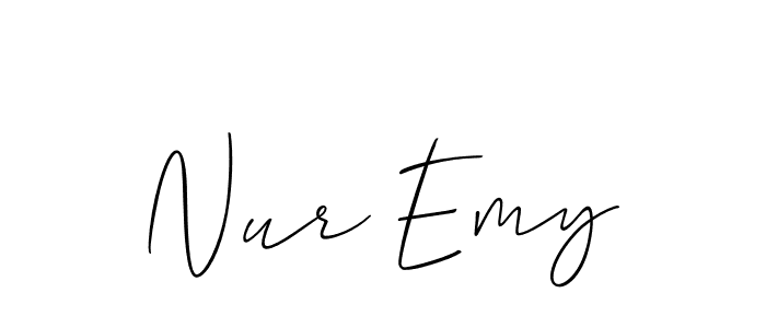 It looks lik you need a new signature style for name Nur Emy. Design unique handwritten (Allison_Script) signature with our free signature maker in just a few clicks. Nur Emy signature style 2 images and pictures png