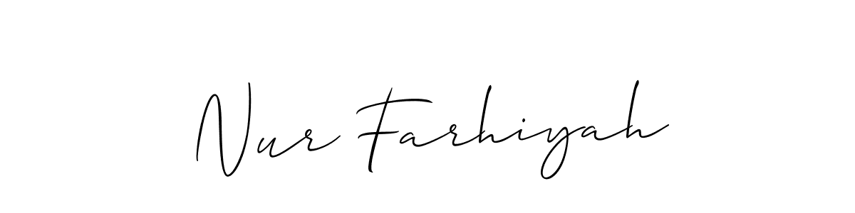 Allison_Script is a professional signature style that is perfect for those who want to add a touch of class to their signature. It is also a great choice for those who want to make their signature more unique. Get Nur Farhiyah name to fancy signature for free. Nur Farhiyah signature style 2 images and pictures png