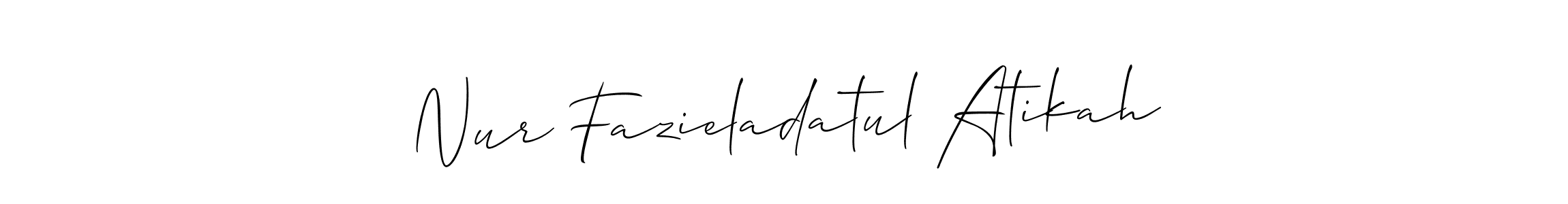 if you are searching for the best signature style for your name Nur Fazieladatul Atikah. so please give up your signature search. here we have designed multiple signature styles  using Allison_Script. Nur Fazieladatul Atikah signature style 2 images and pictures png