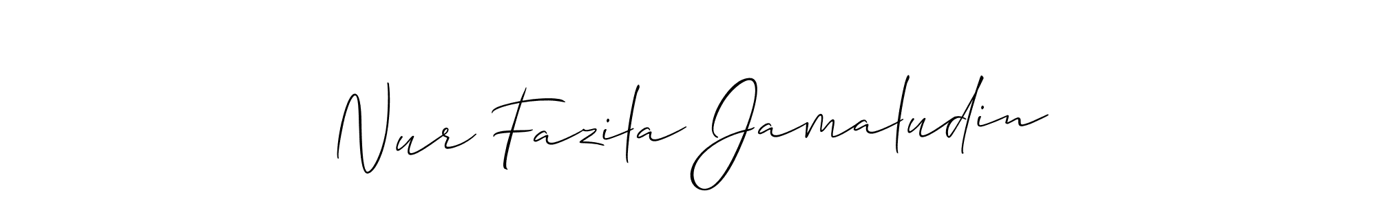 The best way (Allison_Script) to make a short signature is to pick only two or three words in your name. The name Nur Fazila Jamaludin include a total of six letters. For converting this name. Nur Fazila Jamaludin signature style 2 images and pictures png