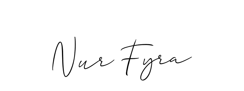 Use a signature maker to create a handwritten signature online. With this signature software, you can design (Allison_Script) your own signature for name Nur Fyra. Nur Fyra signature style 2 images and pictures png