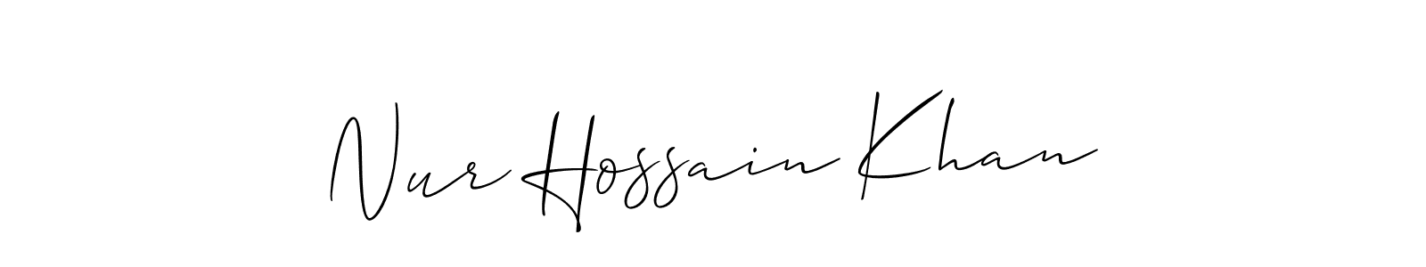 Similarly Allison_Script is the best handwritten signature design. Signature creator online .You can use it as an online autograph creator for name Nur Hossain Khan. Nur Hossain Khan signature style 2 images and pictures png