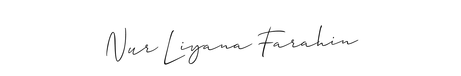 How to make Nur Liyana Farahin name signature. Use Allison_Script style for creating short signs online. This is the latest handwritten sign. Nur Liyana Farahin signature style 2 images and pictures png