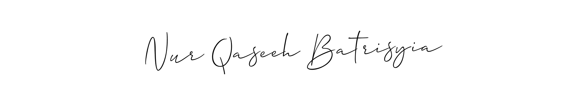 if you are searching for the best signature style for your name Nur Qaseeh Batrisyia. so please give up your signature search. here we have designed multiple signature styles  using Allison_Script. Nur Qaseeh Batrisyia signature style 2 images and pictures png