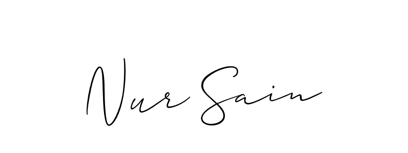 It looks lik you need a new signature style for name Nur Sain. Design unique handwritten (Allison_Script) signature with our free signature maker in just a few clicks. Nur Sain signature style 2 images and pictures png
