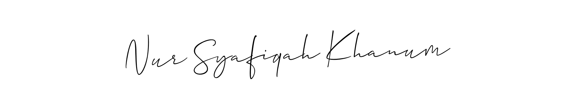 if you are searching for the best signature style for your name Nur Syafiqah Khanum. so please give up your signature search. here we have designed multiple signature styles  using Allison_Script. Nur Syafiqah Khanum signature style 2 images and pictures png