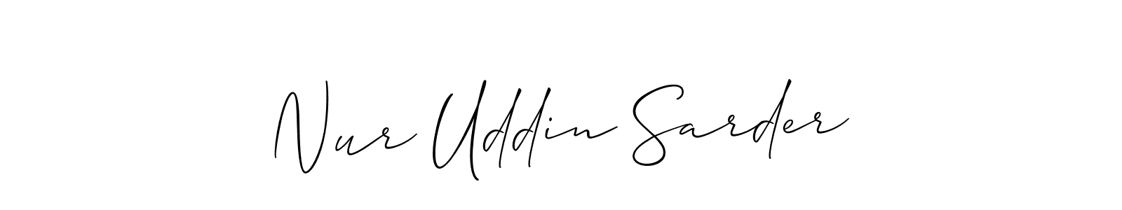 The best way (Allison_Script) to make a short signature is to pick only two or three words in your name. The name Nur Uddin Sarder include a total of six letters. For converting this name. Nur Uddin Sarder signature style 2 images and pictures png