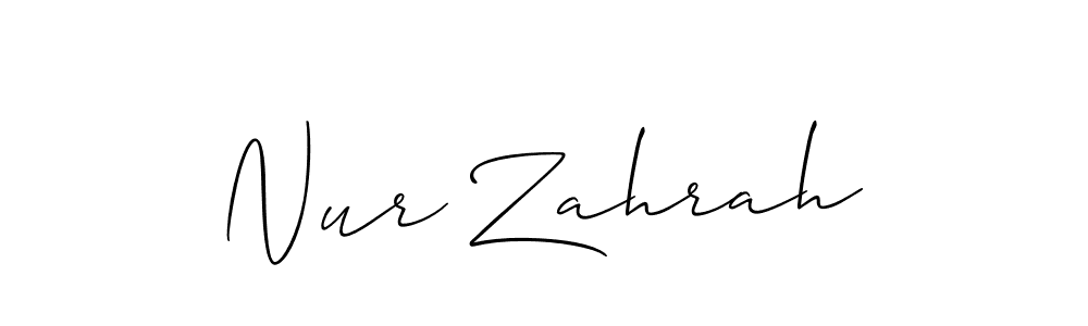 Create a beautiful signature design for name Nur Zahrah. With this signature (Allison_Script) fonts, you can make a handwritten signature for free. Nur Zahrah signature style 2 images and pictures png