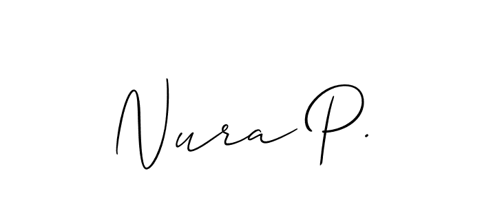 Make a short Nura P. signature style. Manage your documents anywhere anytime using Allison_Script. Create and add eSignatures, submit forms, share and send files easily. Nura P. signature style 2 images and pictures png