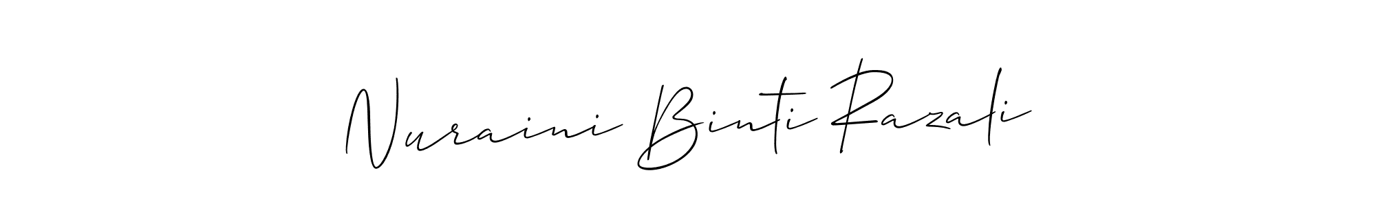 if you are searching for the best signature style for your name Nuraini Binti Razali. so please give up your signature search. here we have designed multiple signature styles  using Allison_Script. Nuraini Binti Razali signature style 2 images and pictures png