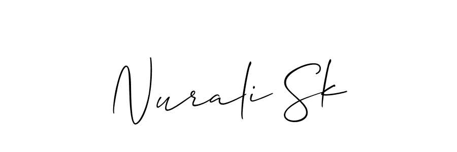 The best way (Allison_Script) to make a short signature is to pick only two or three words in your name. The name Nurali Sk include a total of six letters. For converting this name. Nurali Sk signature style 2 images and pictures png