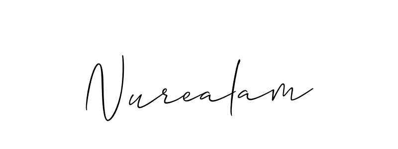 The best way (Allison_Script) to make a short signature is to pick only two or three words in your name. The name Nurealam include a total of six letters. For converting this name. Nurealam signature style 2 images and pictures png