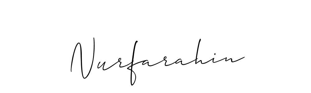 The best way (Allison_Script) to make a short signature is to pick only two or three words in your name. The name Nurfarahin include a total of six letters. For converting this name. Nurfarahin signature style 2 images and pictures png