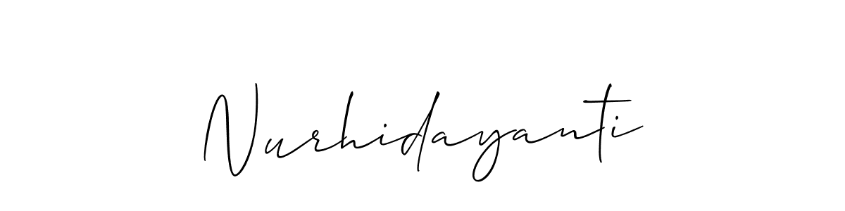 Make a beautiful signature design for name Nurhidayanti. With this signature (Allison_Script) style, you can create a handwritten signature for free. Nurhidayanti signature style 2 images and pictures png