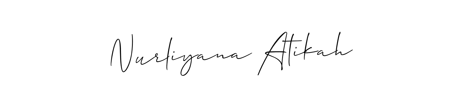 Also we have Nurliyana Atikah name is the best signature style. Create professional handwritten signature collection using Allison_Script autograph style. Nurliyana Atikah signature style 2 images and pictures png
