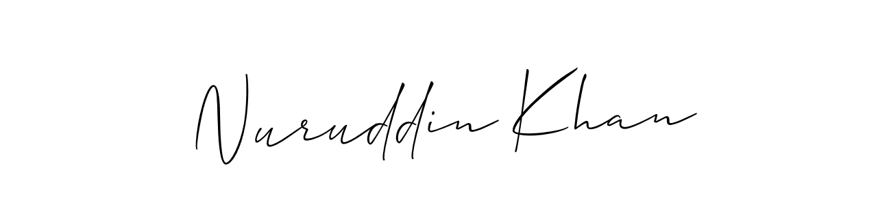 Allison_Script is a professional signature style that is perfect for those who want to add a touch of class to their signature. It is also a great choice for those who want to make their signature more unique. Get Nuruddin Khan name to fancy signature for free. Nuruddin Khan signature style 2 images and pictures png