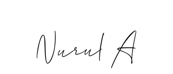 It looks lik you need a new signature style for name Nurul A. Design unique handwritten (Allison_Script) signature with our free signature maker in just a few clicks. Nurul A signature style 2 images and pictures png