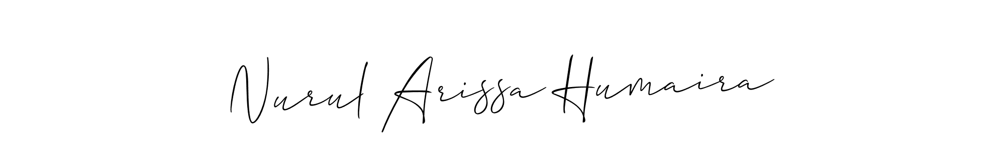 Allison_Script is a professional signature style that is perfect for those who want to add a touch of class to their signature. It is also a great choice for those who want to make their signature more unique. Get Nurul Arissa Humaira name to fancy signature for free. Nurul Arissa Humaira signature style 2 images and pictures png