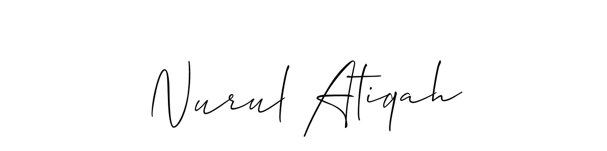 The best way (Allison_Script) to make a short signature is to pick only two or three words in your name. The name Nurul Atiqah include a total of six letters. For converting this name. Nurul Atiqah signature style 2 images and pictures png