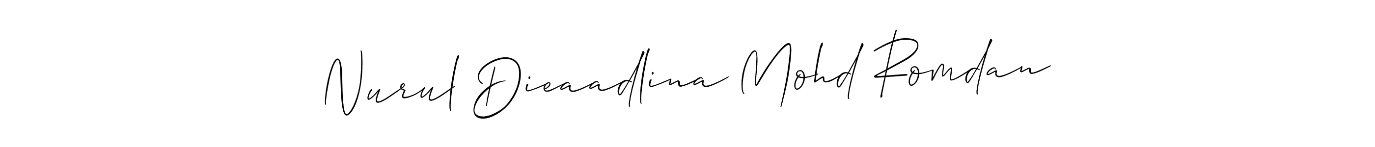 You should practise on your own different ways (Allison_Script) to write your name (Nurul Dieaadlina Mohd Romdan) in signature. don't let someone else do it for you. Nurul Dieaadlina Mohd Romdan signature style 2 images and pictures png