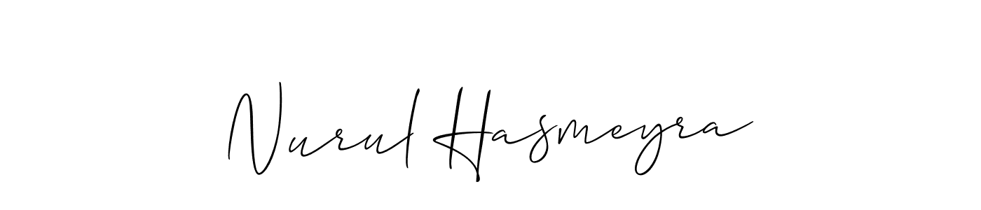 Create a beautiful signature design for name Nurul Hasmeyra. With this signature (Allison_Script) fonts, you can make a handwritten signature for free. Nurul Hasmeyra signature style 2 images and pictures png