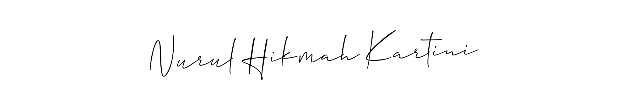 The best way (Allison_Script) to make a short signature is to pick only two or three words in your name. The name Nurul Hikmah Kartini include a total of six letters. For converting this name. Nurul Hikmah Kartini signature style 2 images and pictures png