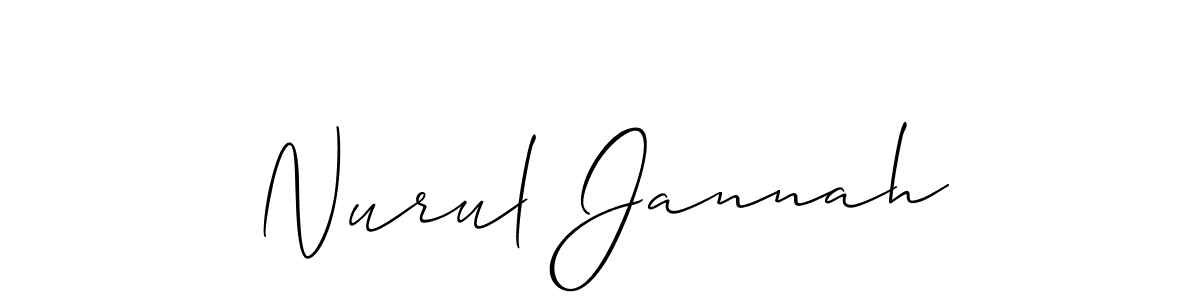 How to make Nurul Jannah name signature. Use Allison_Script style for creating short signs online. This is the latest handwritten sign. Nurul Jannah signature style 2 images and pictures png