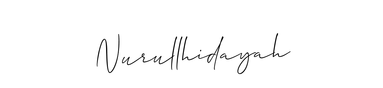 The best way (Allison_Script) to make a short signature is to pick only two or three words in your name. The name Nurullhidayah include a total of six letters. For converting this name. Nurullhidayah signature style 2 images and pictures png